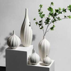 elegant white ceramic vase – modern chinese flower arrangement décor in 5 sizes