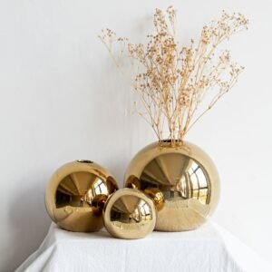 simple light luxury minimalist electroplating ball ceramic table vase designer flower decoration gold ceramic vase