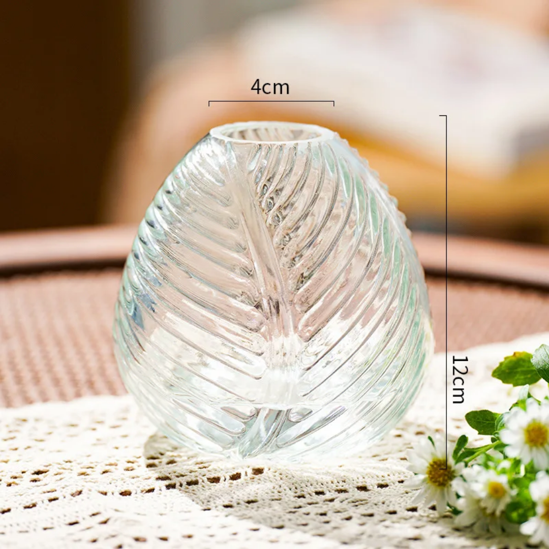 nordic leaf texture large glass vase – elegant crystal floral decoration for dining & coffee tables