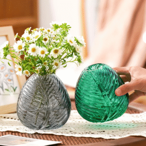 nordic leaf texture large glass vase – elegant crystal floral decoration for dining & coffee tables