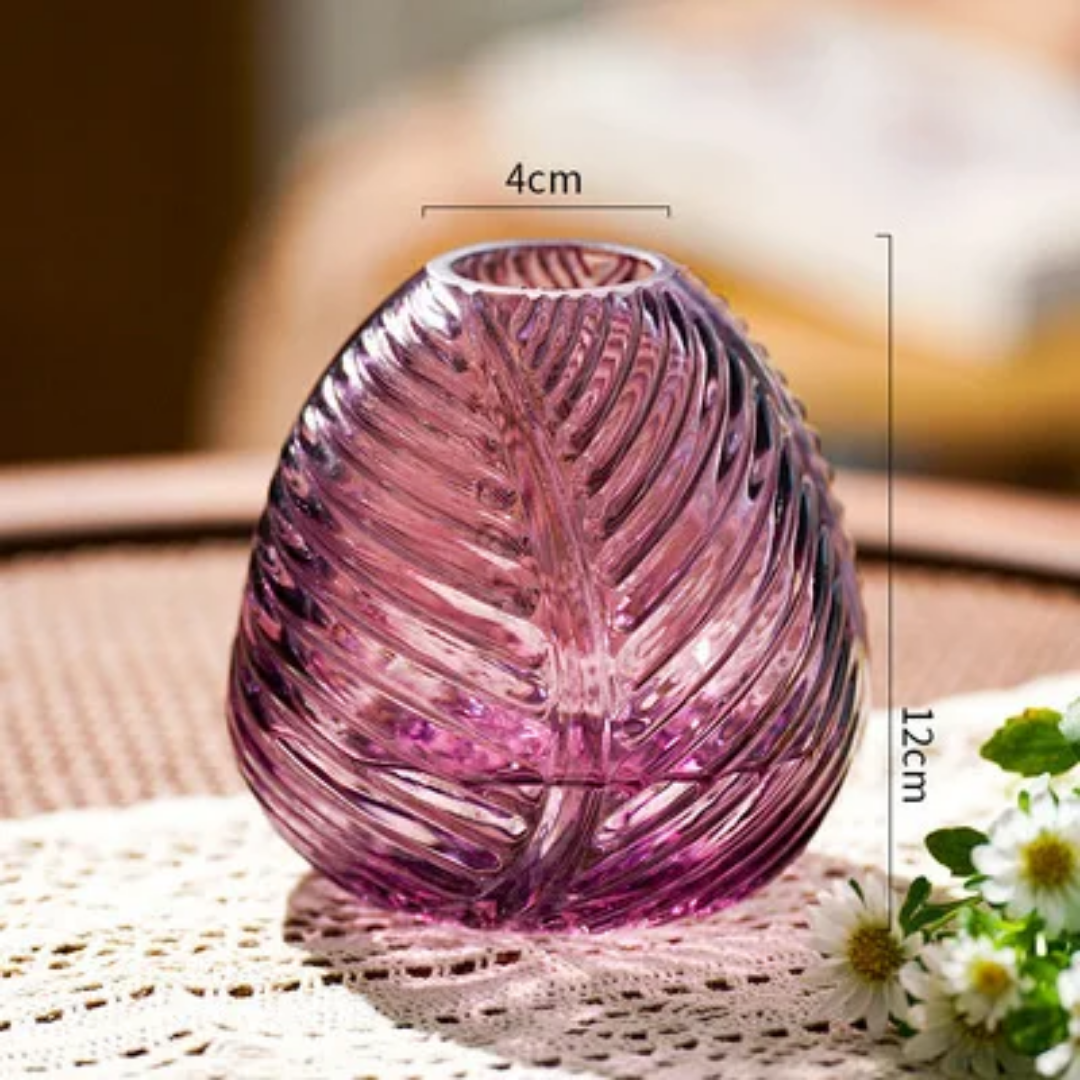 nordic leaf texture large glass vase – elegant crystal floral decoration for dining & coffee tables