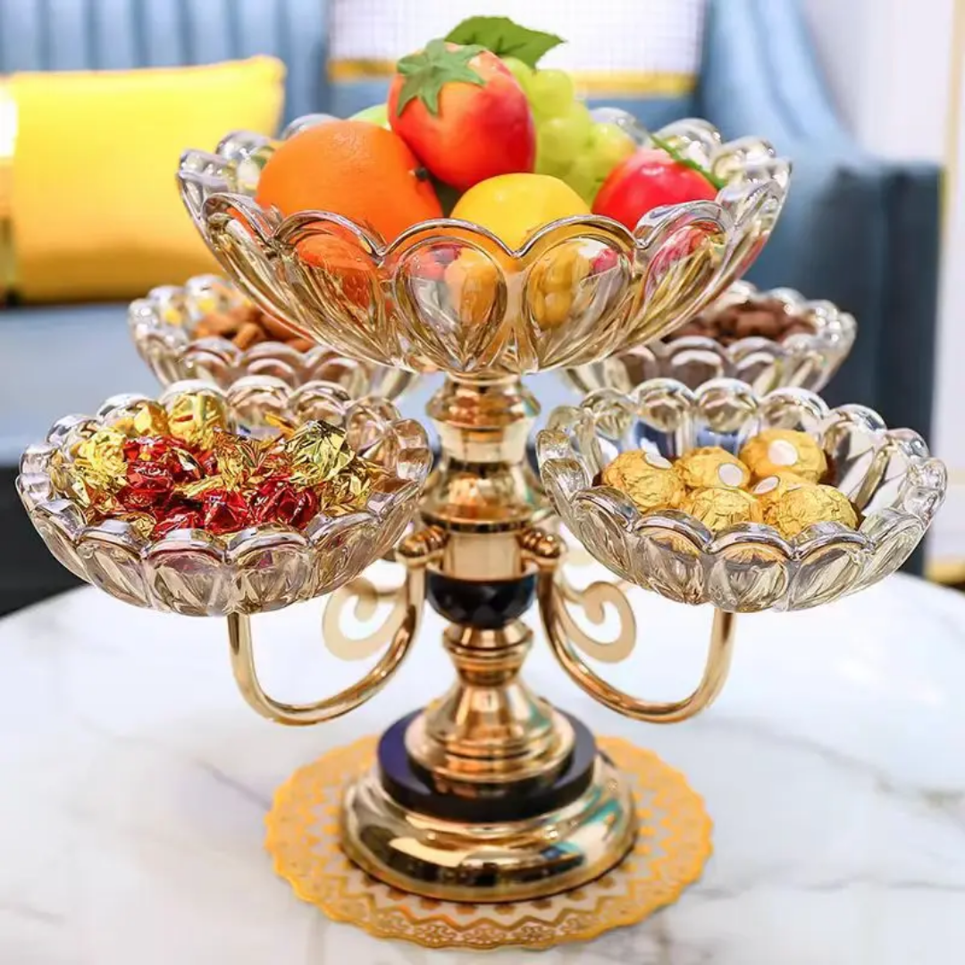 rotating european crystal glass multi layer fruit plate modern home coffee table creative light luxury snack candy plate