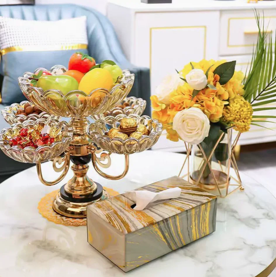 rotating european crystal glass multi layer fruit plate modern home coffee table creative light luxury snack candy plate