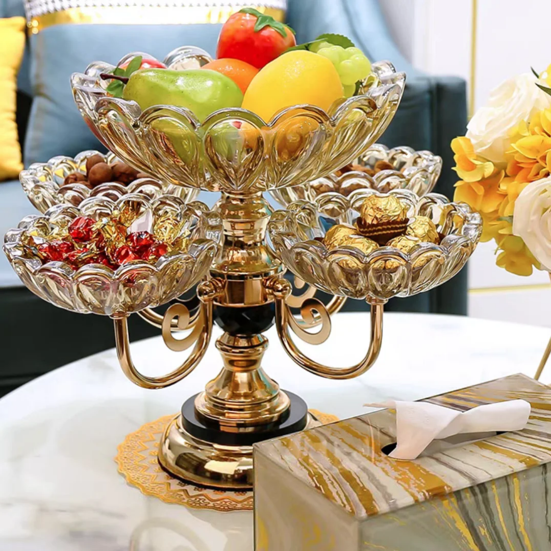 rotating european crystal glass multi layer fruit plate modern home coffee table creative light luxury snack candy plate