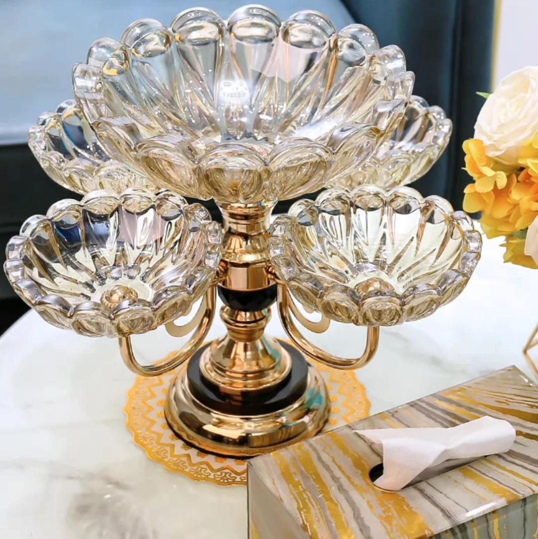 rotating european crystal glass multi layer fruit plate modern home coffee table creative light luxury snack candy plate