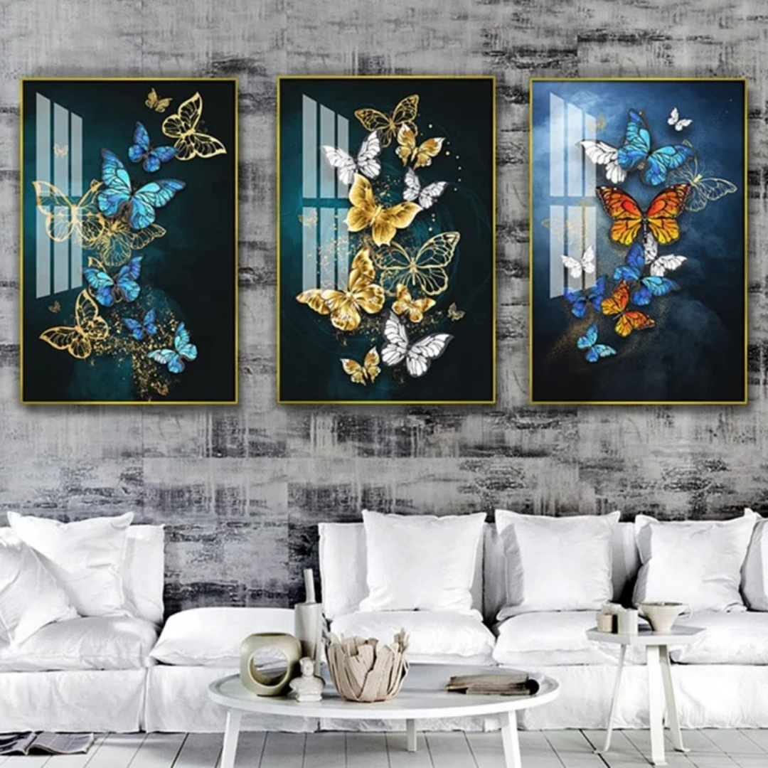 Butterfly 5d Diamond Crystal Porcelain Painting 3d Wall Painting Decor(set of 3)