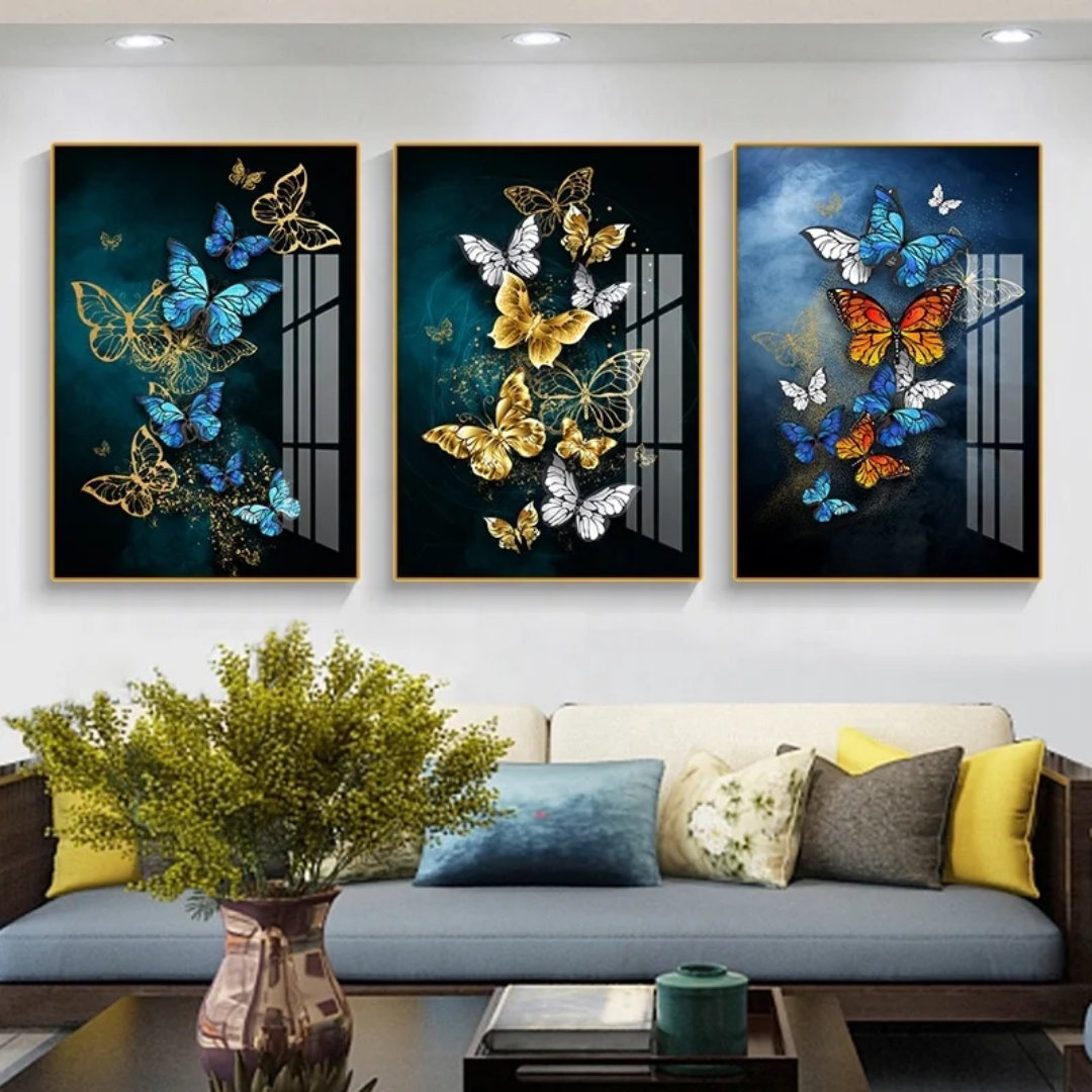 Butterfly 5d Diamond Crystal Porcelain Painting 3d Wall Painting Decor(set of 3) - Image 2